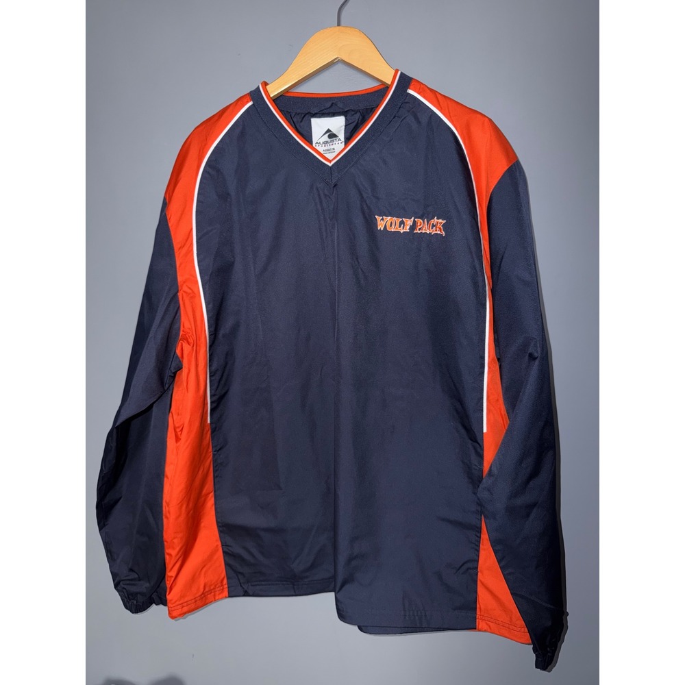 Augusta Sportswear Wolf Pack Windbreaker Pullover Navy Orange Mens XL V-Neck
